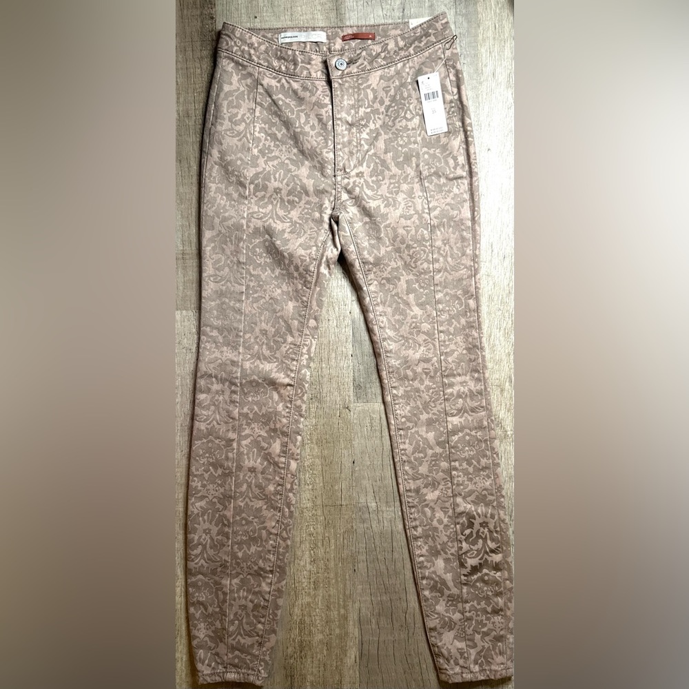 Anthropologie Pilcro Jeans Womens 25 Beige Printed High Rise Denim Legging Boho